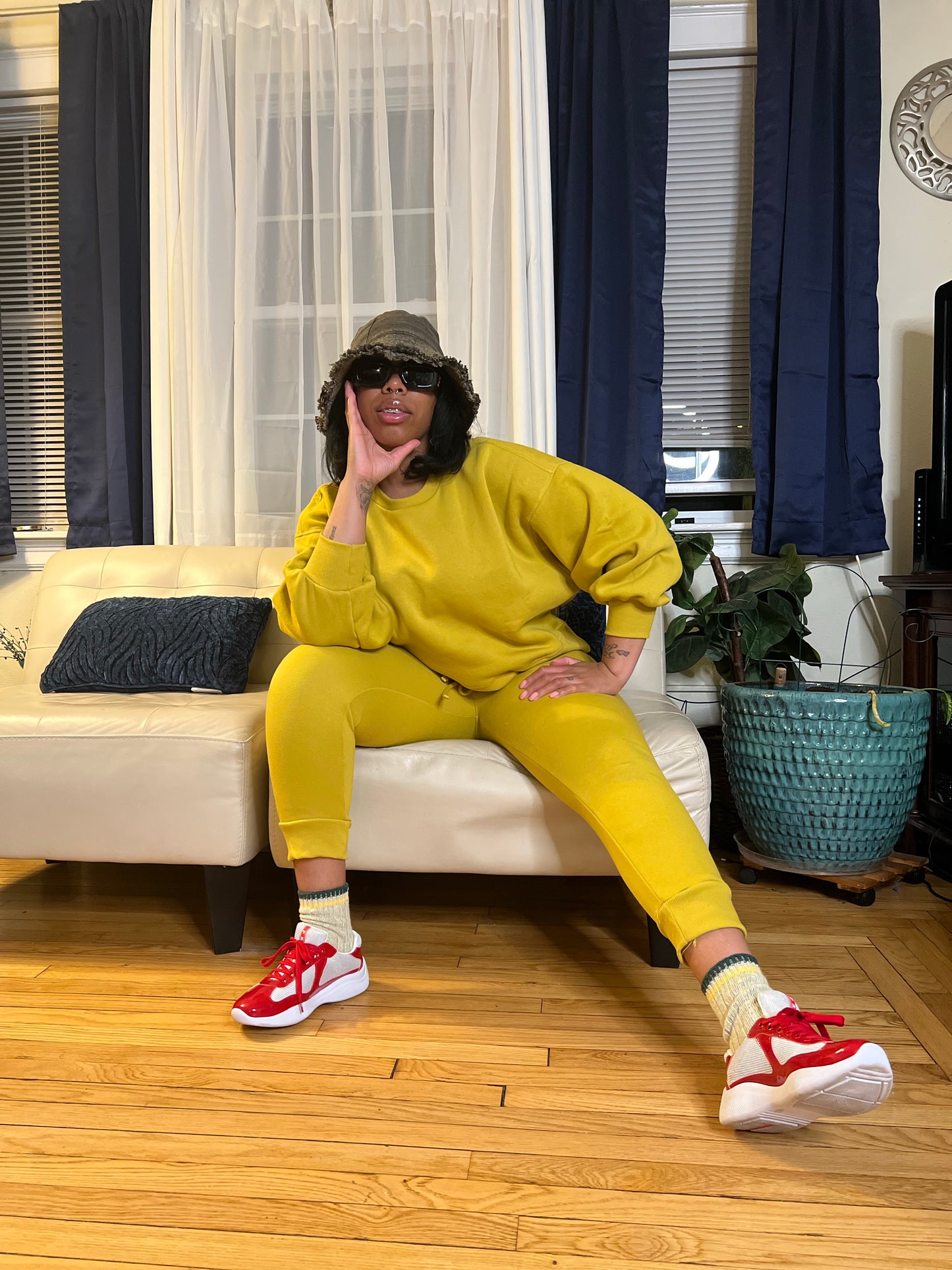 Plüsch Balloon Sleeve Sweatsuit Set