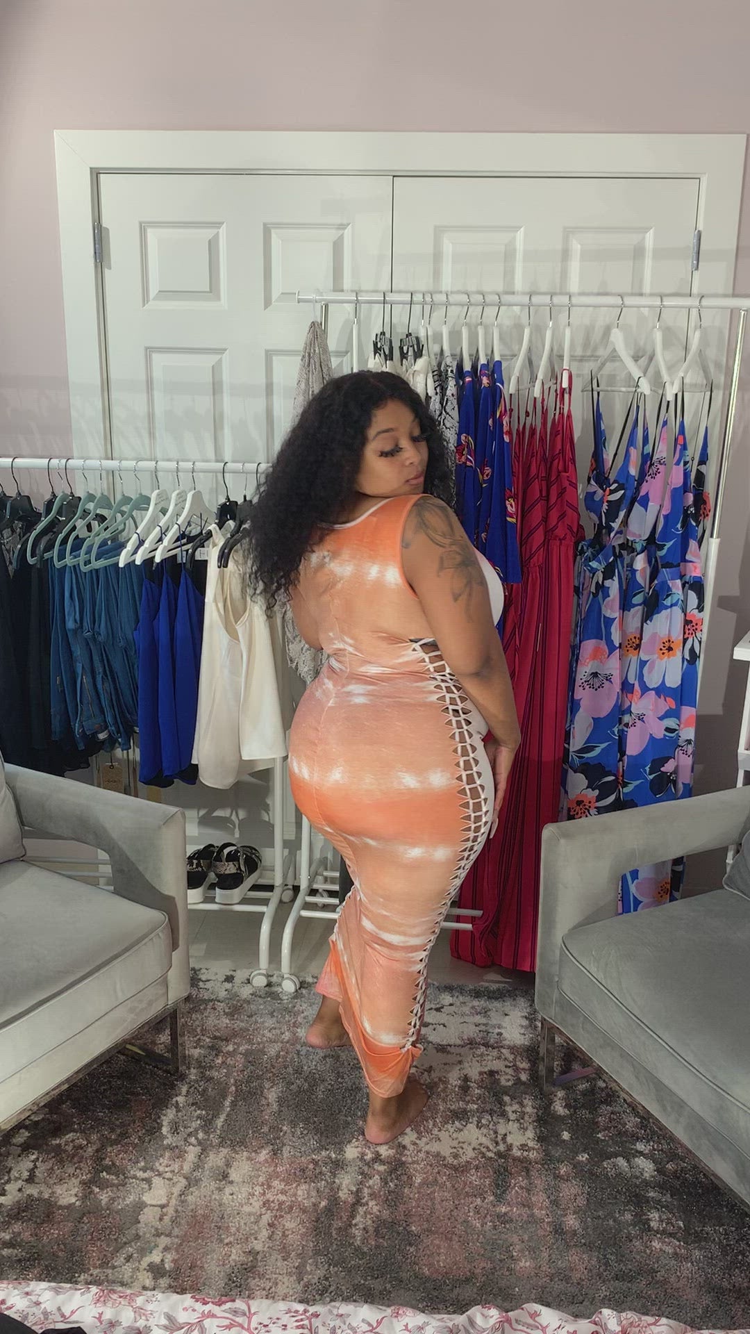 PLüsch Collection Orange Tie Dye Plus Size Side Braid Maxi Dress