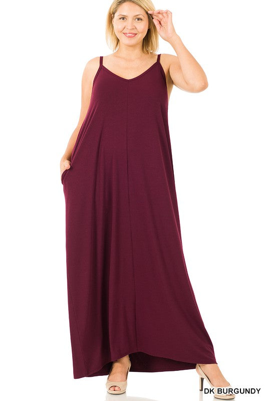 PLUS V NECK CAMI MAXI DRESS WITH SIDE POCKETS