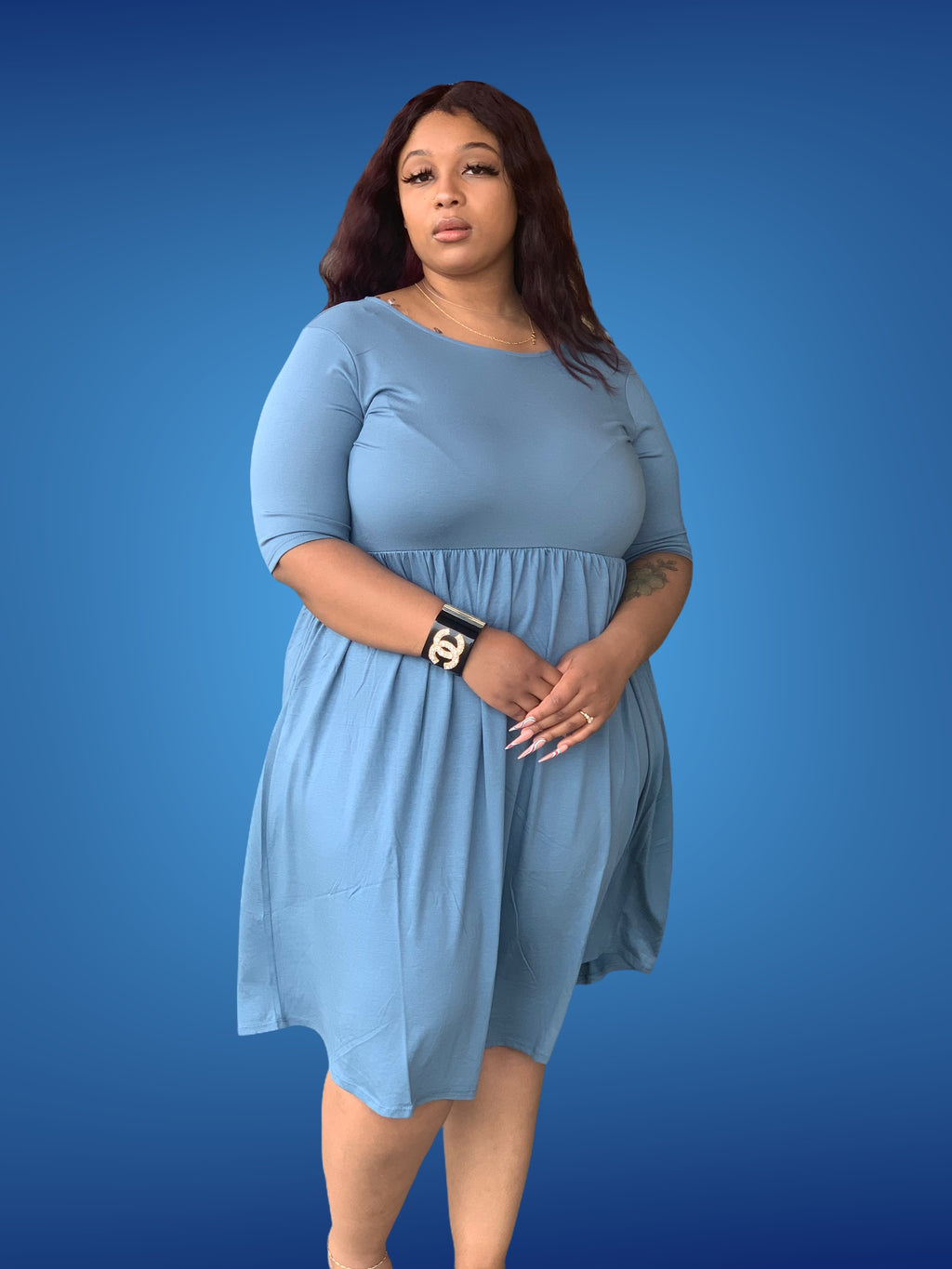 PLüsch Viscose Shirring waist Dress plus size
