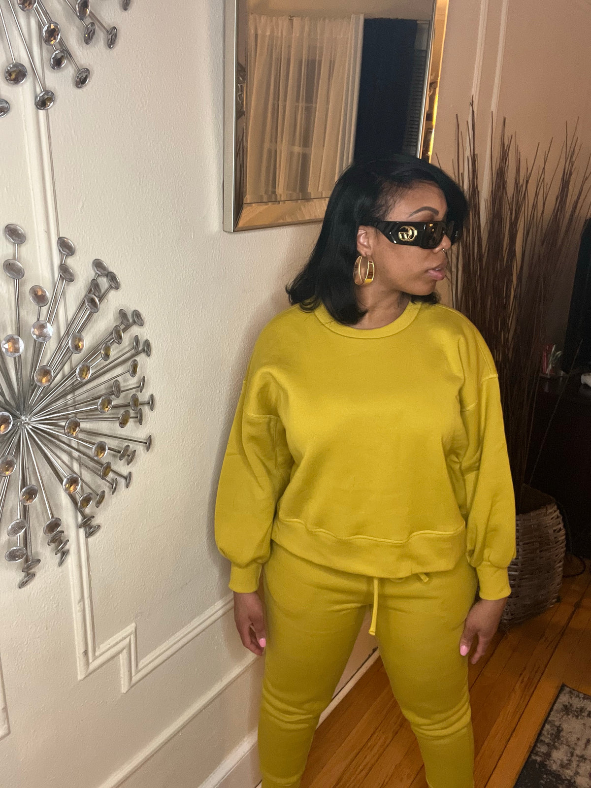 Plüsch Balloon Sleeve Sweatsuit Set