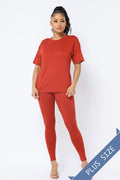 Plus Brushed Dty Round Neck Top Leggings Set