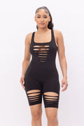 Front Laser Cut Details Sleeveless Romper